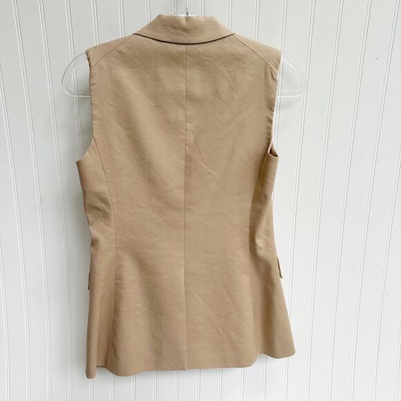 Veronica Beard Anouka Linen Blend Vest Sleeveless Khaki Tan Beige Blazer Size 0 - Picture 3 of 7